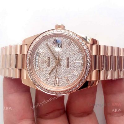 Swiss Replica Rolex Day Date II Ice Out Watch Rose Gold 41mm